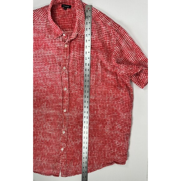 J Peterman Shirt Mens XL Red Dot Print Linen Short Sleeve Breathable Relaxed Fit - Picture 10 of 11